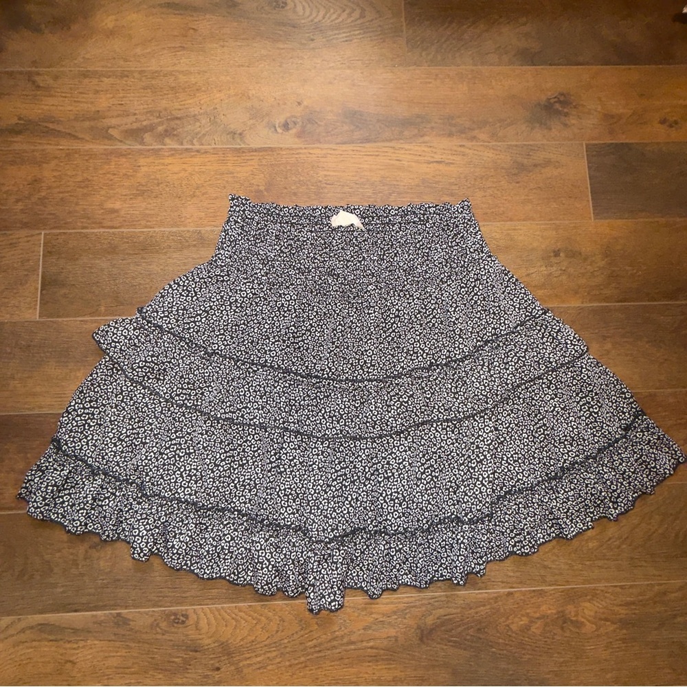 Cheetah Print Tiered Ruffle Mini Skirt - Black and White